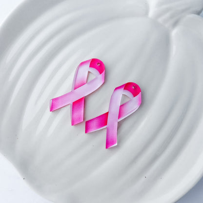 Pink Awareness Ribbon Earring Blank (1 Pair), Acrylic Print & Cut, Laser Blank #84