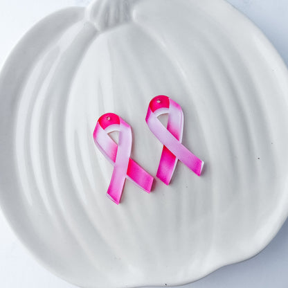 Pink Awareness Ribbon Earring Blank (1 Pair), Acrylic Print & Cut, Laser Blank #84