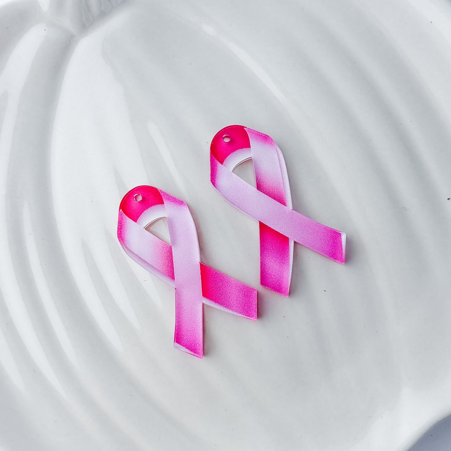 Pink Awareness Ribbon Earring Blank (1 Pair), Acrylic Print & Cut, Laser Blank #84