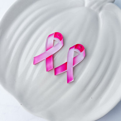 Pink Awareness Ribbon Earring Blank (1 Pair), Acrylic Print & Cut, Laser Blank #84
