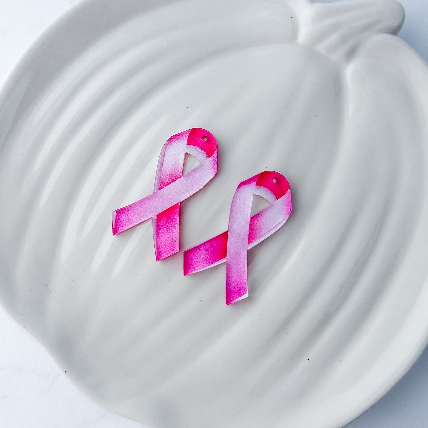 Pink Awareness Ribbon Earring Blank (1 Pair), Acrylic Print & Cut, Laser Blank #84