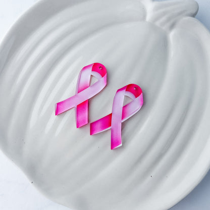 Pink Awareness Ribbon Earring Blank (1 Pair), Acrylic Print & Cut, Laser Blank #84