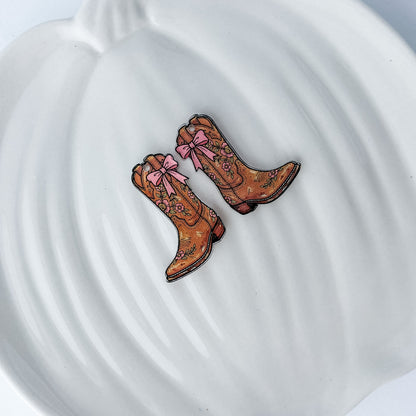Boots & Bows Earring Blank (1 Pair), Acrylic Print & Cut, Laser Blank #86
