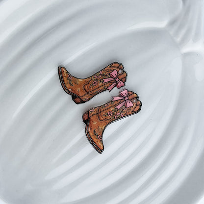 Boots & Bows Earring Blank (1 Pair), Acrylic Print & Cut, Laser Blank #86