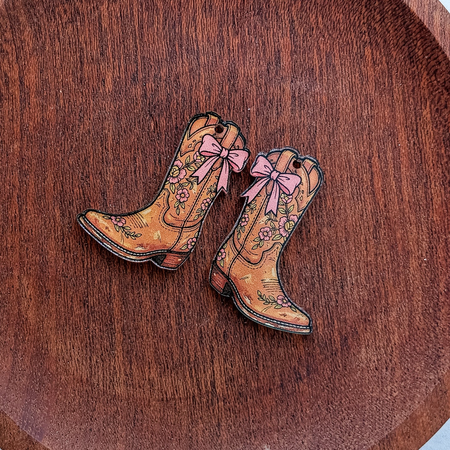 Boots & Bows Earring Blank (1 Pair), Acrylic Print & Cut, Laser Blank #86