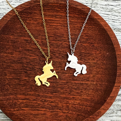Unicorn Pendant Necklace (Silver or Gold), 1 Total, Metal Blank #264