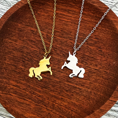 Unicorn Pendant Necklace (Silver or Gold), 1 Total, Metal Blank #264