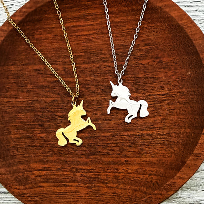 Unicorn Pendant Necklace (Silver or Gold), 1 Total, Metal Blank #264
