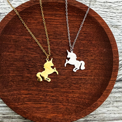 Unicorn Pendant Necklace (Silver or Gold), 1 Total, Metal Blank #264