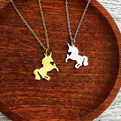 Unicorn Pendant Necklace (Silver or Gold), 1 Total, Metal Blank #264
