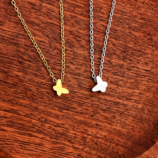 Tiny Butterfly Charm Necklace (Silver or Gold), 1 Total, Metal Blank #265