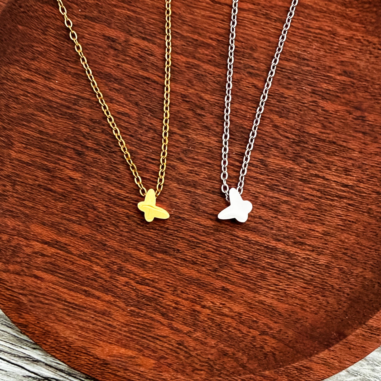 Tiny Butterfly Charm Necklace (Silver or Gold), 1 Total, Metal Blank #265