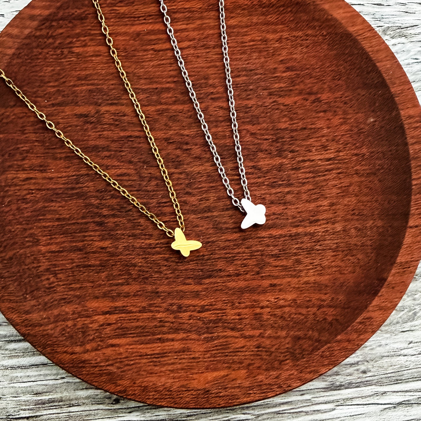 Tiny Butterfly Charm Necklace (Silver or Gold), 1 Total, Metal Blank #265