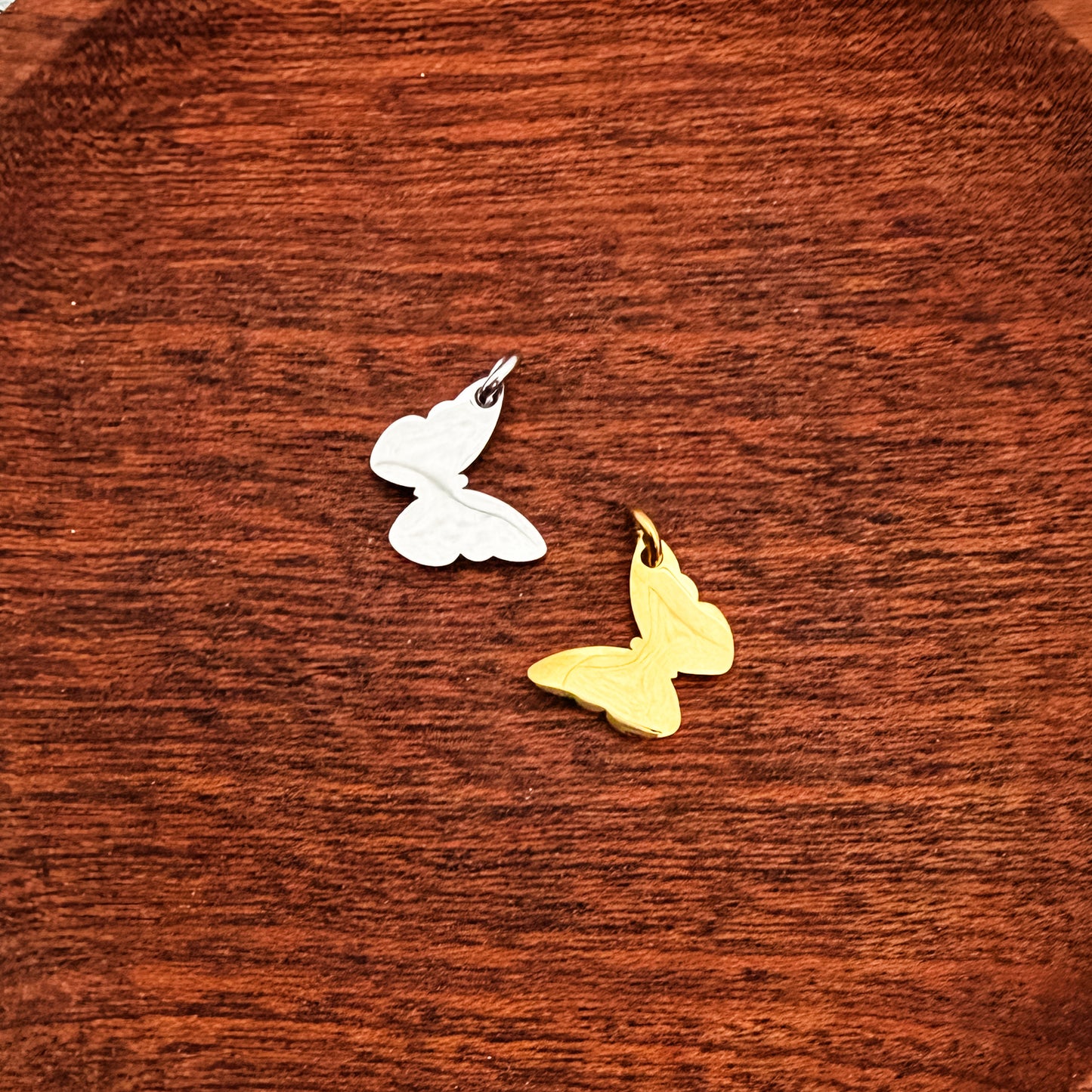 Angled Butterfly Charms with Attached Jump Rings (Silver or Gold), 5 Total, Metal Blank #266