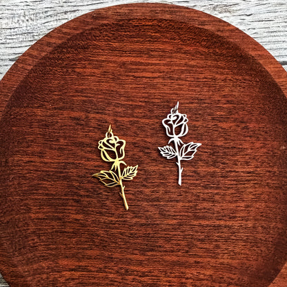 Filigree Rose Pendants with Attached Jump Rings (Silver or Gold), 5 Total, Metal Blank #267