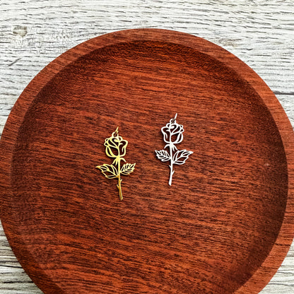 Filigree Rose Pendants with Attached Jump Rings (Silver or Gold), 5 Total, Metal Blank #267