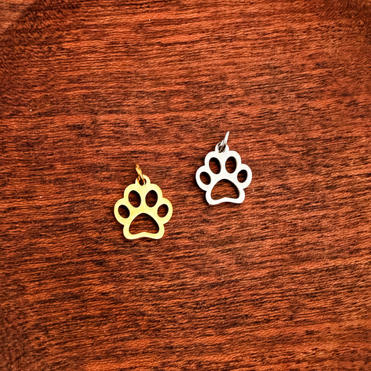 Open Paw Print Charms with Attached Jump Rings (Silver or Gold), 5 Total, Metal Blank #268