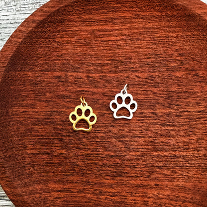 Open Paw Print Charms with Attached Jump Rings (Silver or Gold), 5 Total, Metal Blank #268