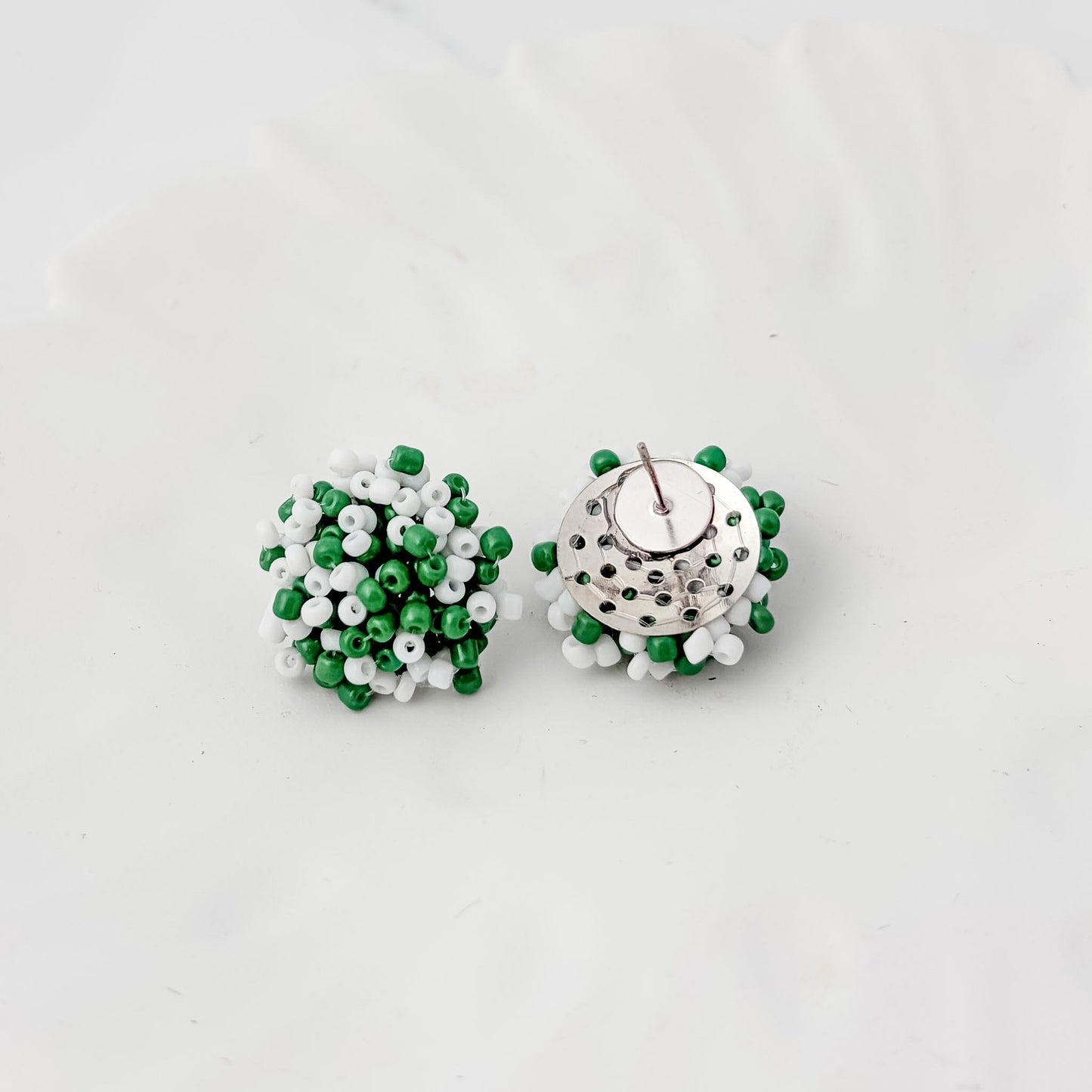 Jade Green and White Mix 15mm Small Seed Bead Topper, 1 Pair, Seed Bead #86