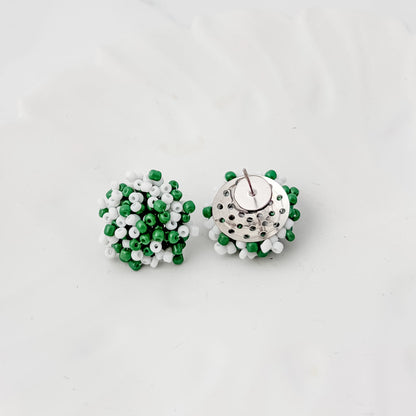 Jade Green and White Mix 15mm Small Seed Bead Topper, 1 Pair, Seed Bead #86