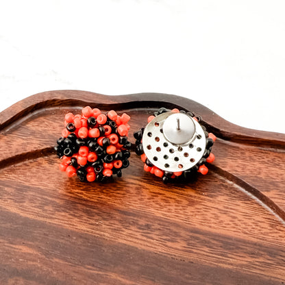 Pumpkin Orange and Black Mix 15mm Small Seed Bead Topper, 1 Pair, Seed Bead #89