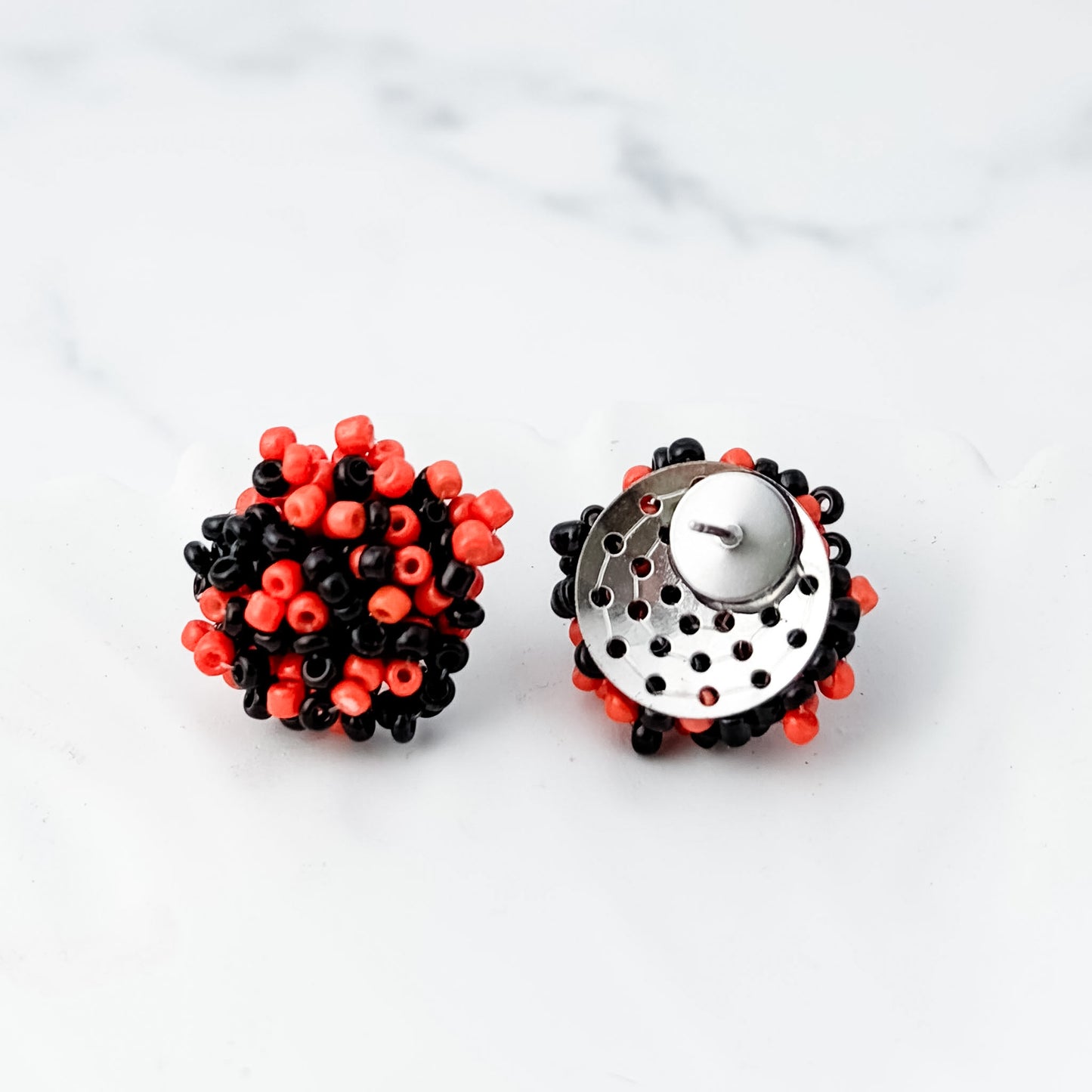 Pumpkin Orange and Black Mix 15mm Small Seed Bead Topper, 1 Pair, Seed Bead #89