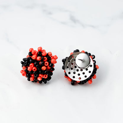 Pumpkin Orange and Black Mix 15mm Small Seed Bead Topper, 1 Pair, Seed Bead #89