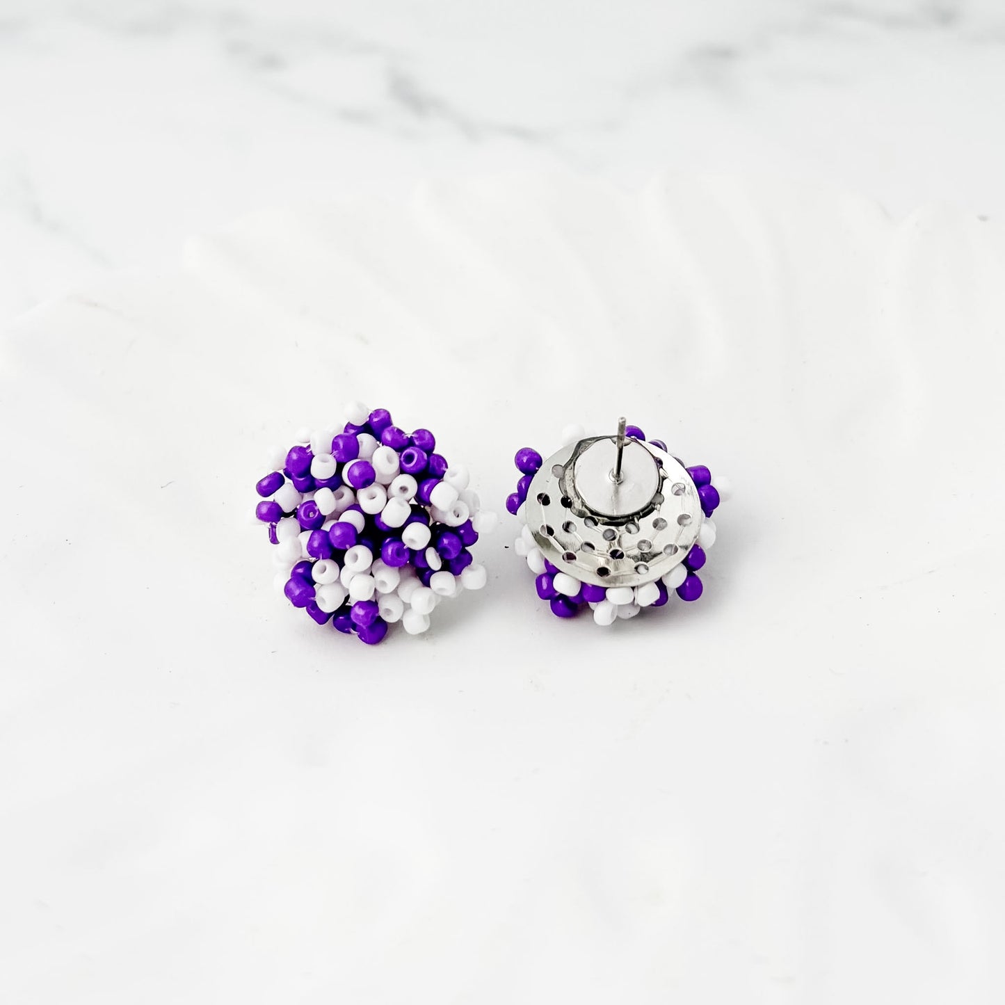 Royal Purple and White Mix 15mm Small Seed Bead Topper, 1 Pair, Seed Bead #88