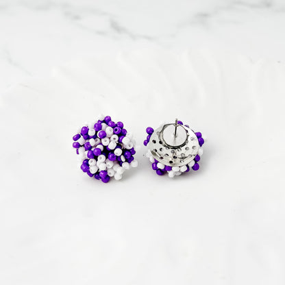 Royal Purple and White Mix 15mm Small Seed Bead Topper, 1 Pair, Seed Bead #88