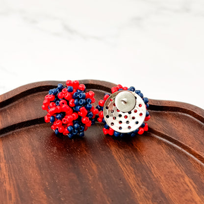 Navy and True Red Mix 15mm Small Seed Bead Topper, 1 Pair, Seed Bead #90