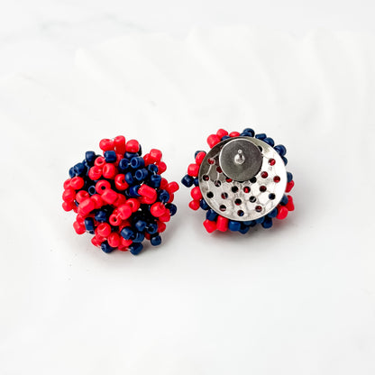 Navy and True Red Mix 15mm Small Seed Bead Topper, 1 Pair, Seed Bead #90