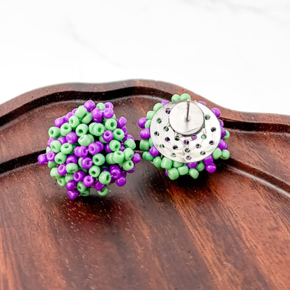 Apple Green and Purple Mix 15mm Small Seed Bead Topper, 1 Pair, Seed Bead #87