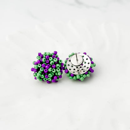Apple Green and Purple Mix 15mm Small Seed Bead Topper, 1 Pair, Seed Bead #87