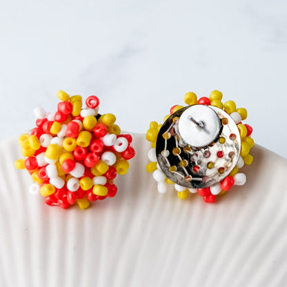 Orange, Yellow, and White Mix 15mm Small Seed Bead Topper, 1 Pair, Seed Bead #92