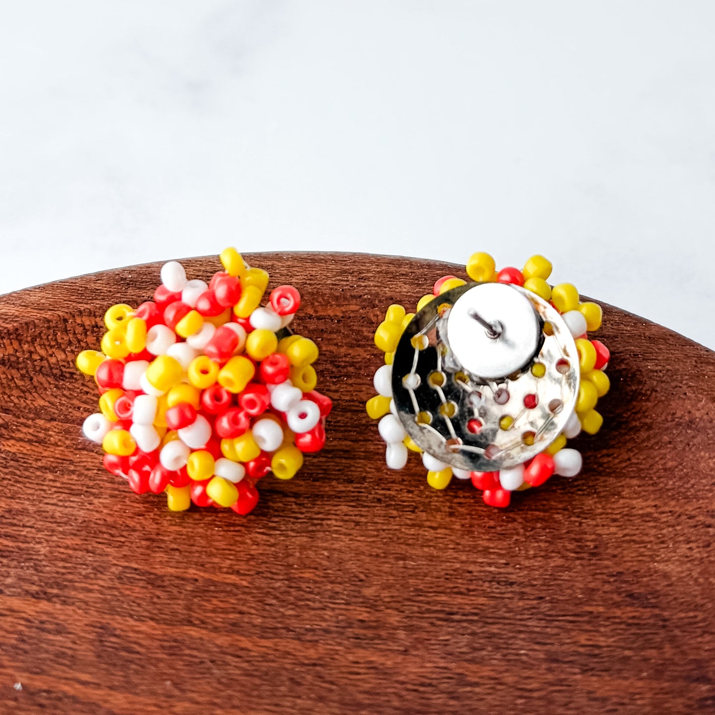 Orange, Yellow, and White Mix 15mm Small Seed Bead Topper, 1 Pair, Seed Bead #92