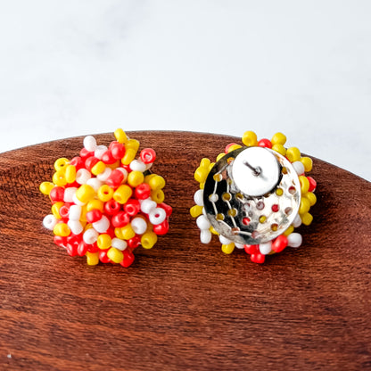 Orange, Yellow, and White Mix 15mm Small Seed Bead Topper, 1 Pair, Seed Bead #92