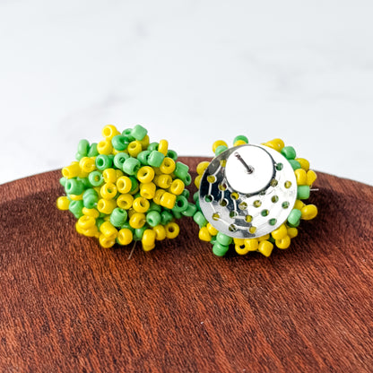 Kelly Green and Buttercup Mix 15mm Small Seed Bead Topper, 1 Pair, Seed Bead #95