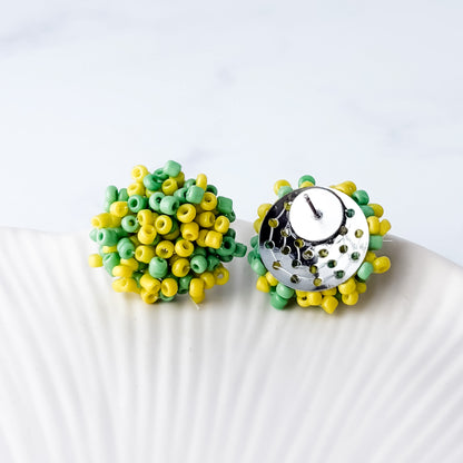 Kelly Green and Buttercup Mix 15mm Small Seed Bead Topper, 1 Pair, Seed Bead #95