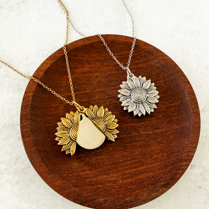 Sunflower Reveal Necklace (Silver or Gold), 1 Total, Metal Blank #153