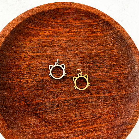 Minimal Cat Charms with Attached Jump Rings (Silver or Gold), 5 Total, Metal Blank #270