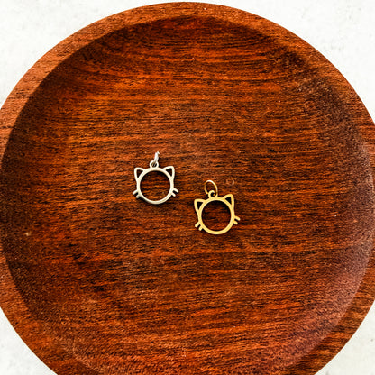 Minimal Cat Charms with Attached Jump Rings (Silver or Gold), 5 Total, Metal Blank #270