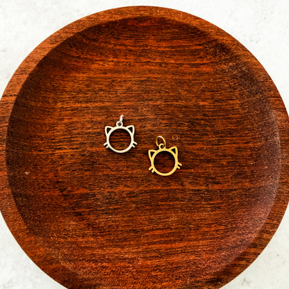 Minimal Cat Charms with Attached Jump Rings (Silver or Gold), 5 Total, Metal Blank #270