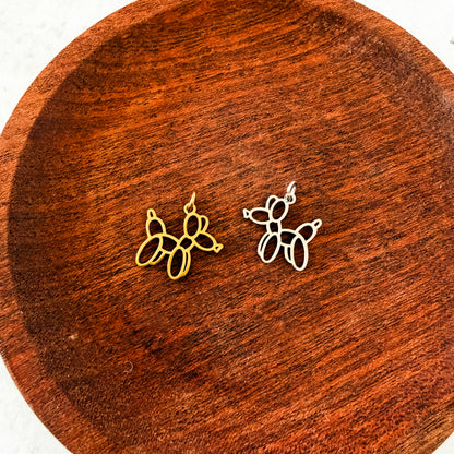 Balloon Dog Charms with Attached Jump Rings (Silver or Gold), 5 Total, Metal Blank #271