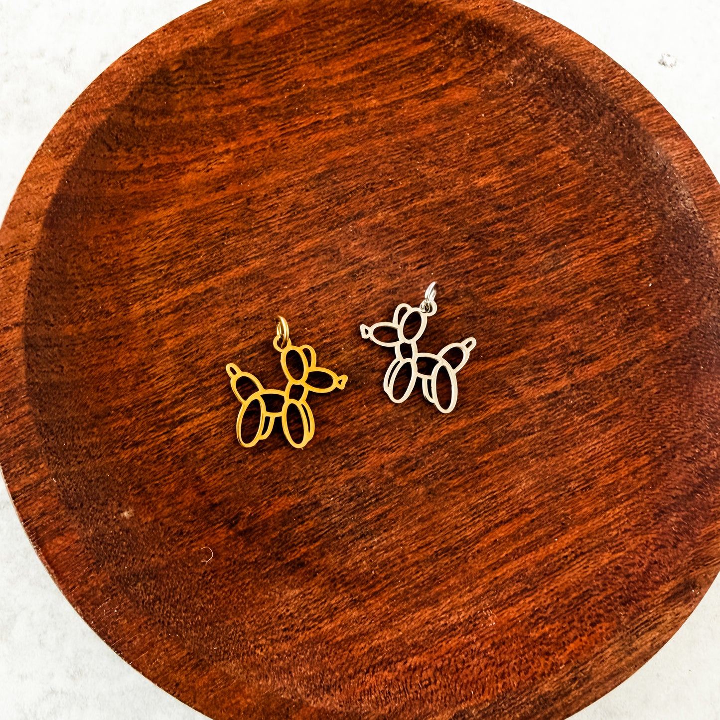 Balloon Dog Charms with Attached Jump Rings (Silver or Gold), 5 Total, Metal Blank #271