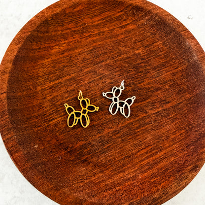 Balloon Dog Charms with Attached Jump Rings (Silver or Gold), 5 Total, Metal Blank #271