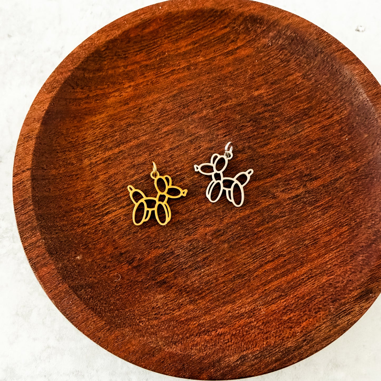 Balloon Dog Charms with Attached Jump Rings (Silver or Gold), 5 Total, Metal Blank #271