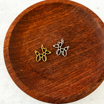 Balloon Dog Charms with Attached Jump Rings (Silver or Gold), 5 Total, Metal Blank #271