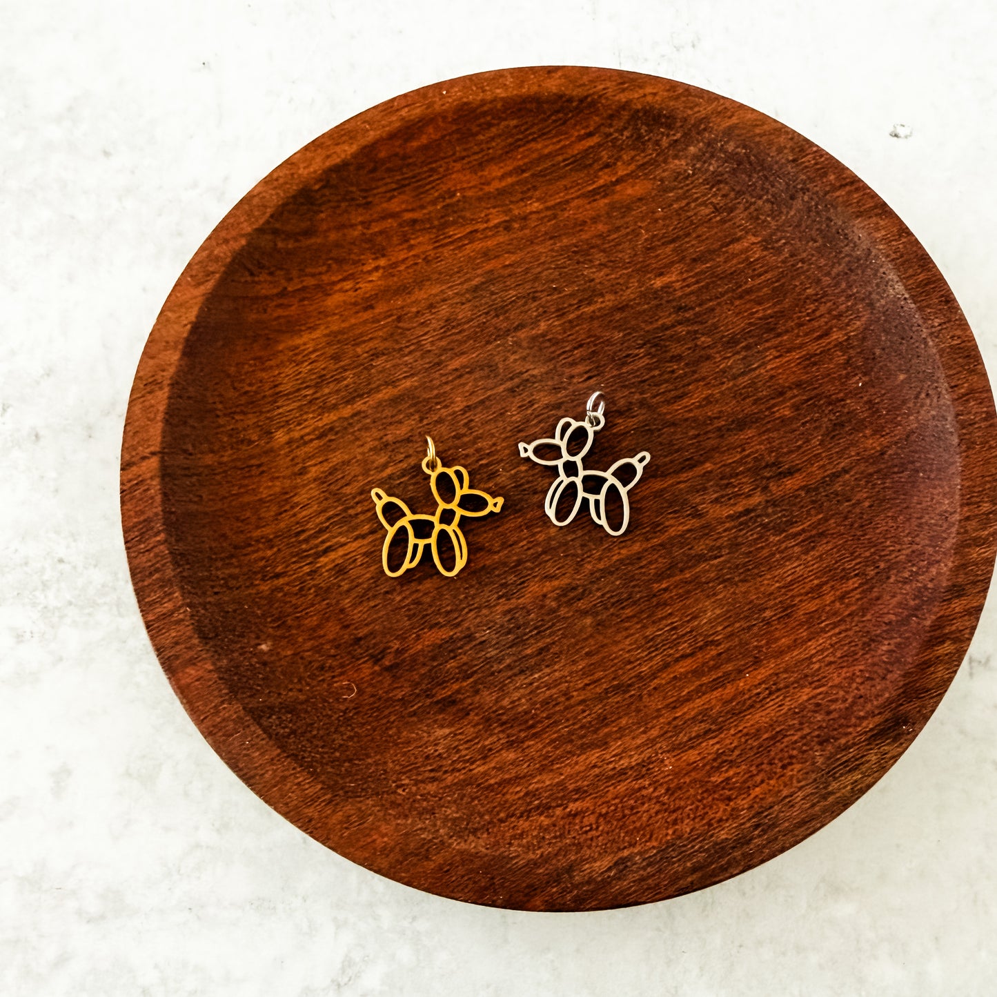 Balloon Dog Charms with Attached Jump Rings (Silver or Gold), 5 Total, Metal Blank #271