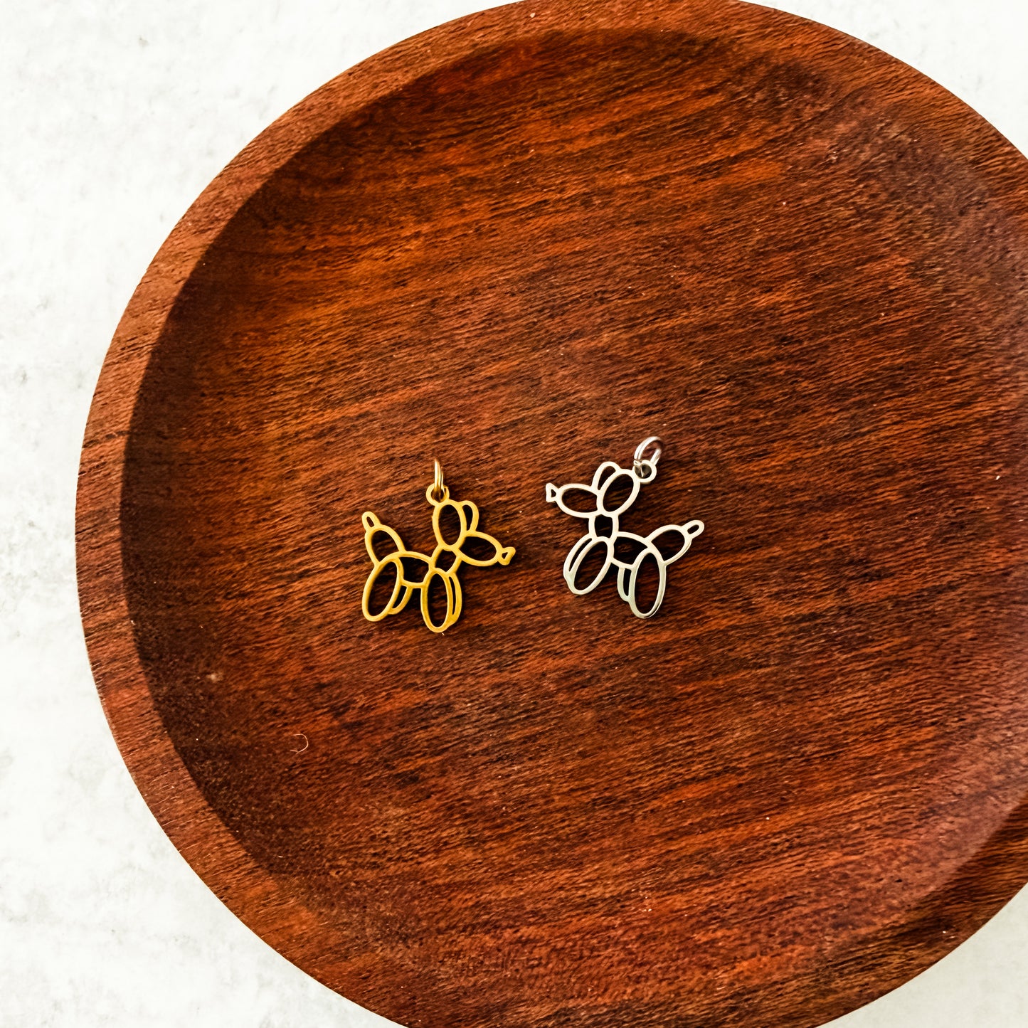 Balloon Dog Charms with Attached Jump Rings (Silver or Gold), 5 Total, Metal Blank #271