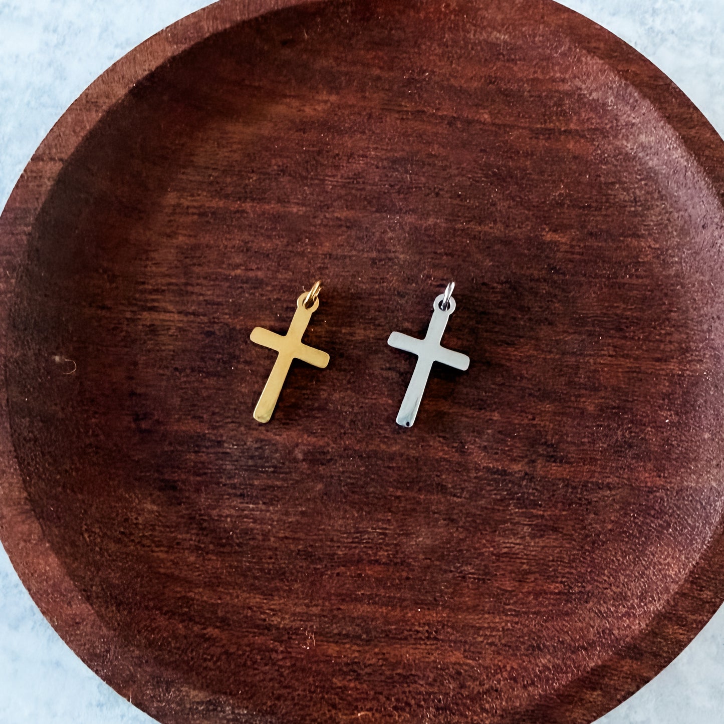 Engravable Mini Cross Charms with Attached Jump Rings (Silver or Gold), 5 Total, Metal Blank #272